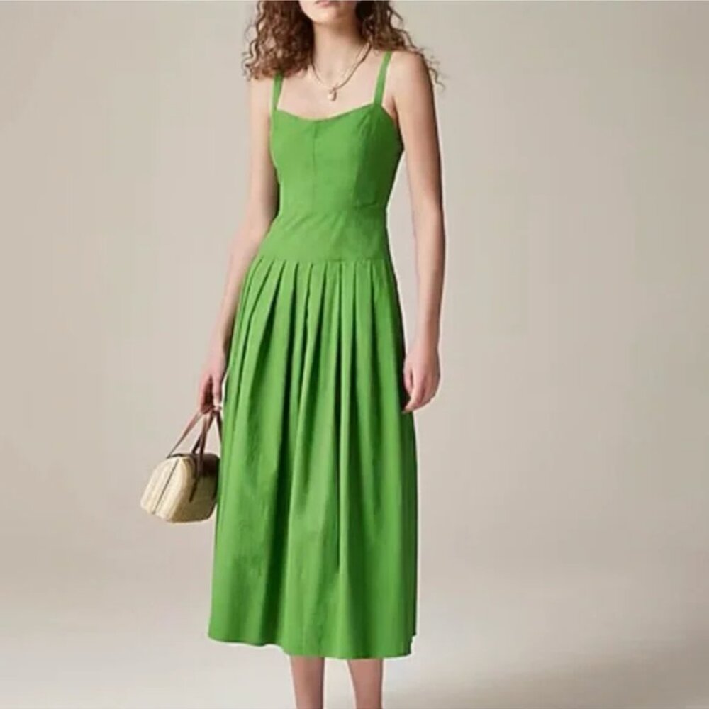 J. Crew Pleated drop-waist dress in crinkle cotton blend NWOT